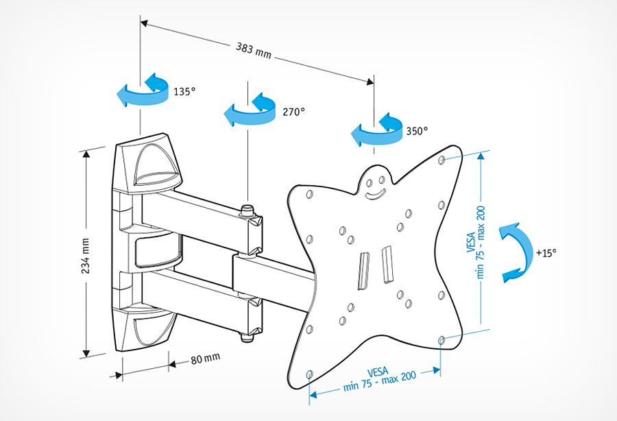 Кронштейн для телевизора Holder LCDS-5038 металлик 20"-37" макс.30кг настенный поворот и наклон
