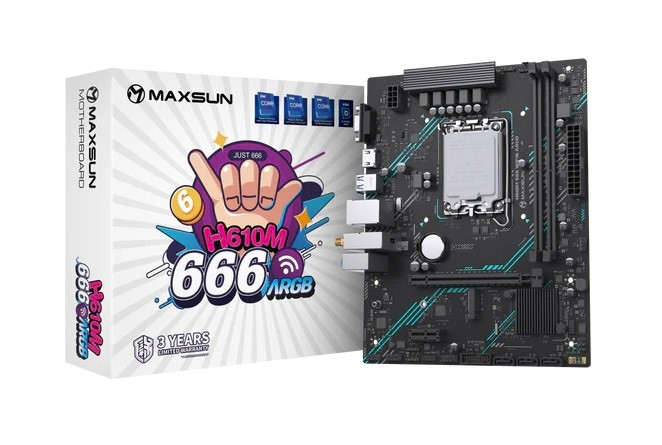 Материнская плата MAXSUN MS-H610M 666 WIFI6 ARGB, LGA1700, H610, 2*DDR4, 3*SATA3, M.2, USB 3.2, USB 