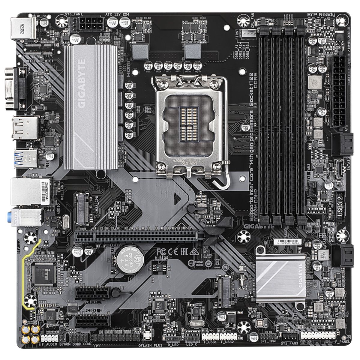 Материнская плата GIGABYTE B760M D3HP, LGA1700, B760, 4*DDR5, 4*SATA, 2*M.2, 3*USB 3.2, 2*USB 2.0, 1