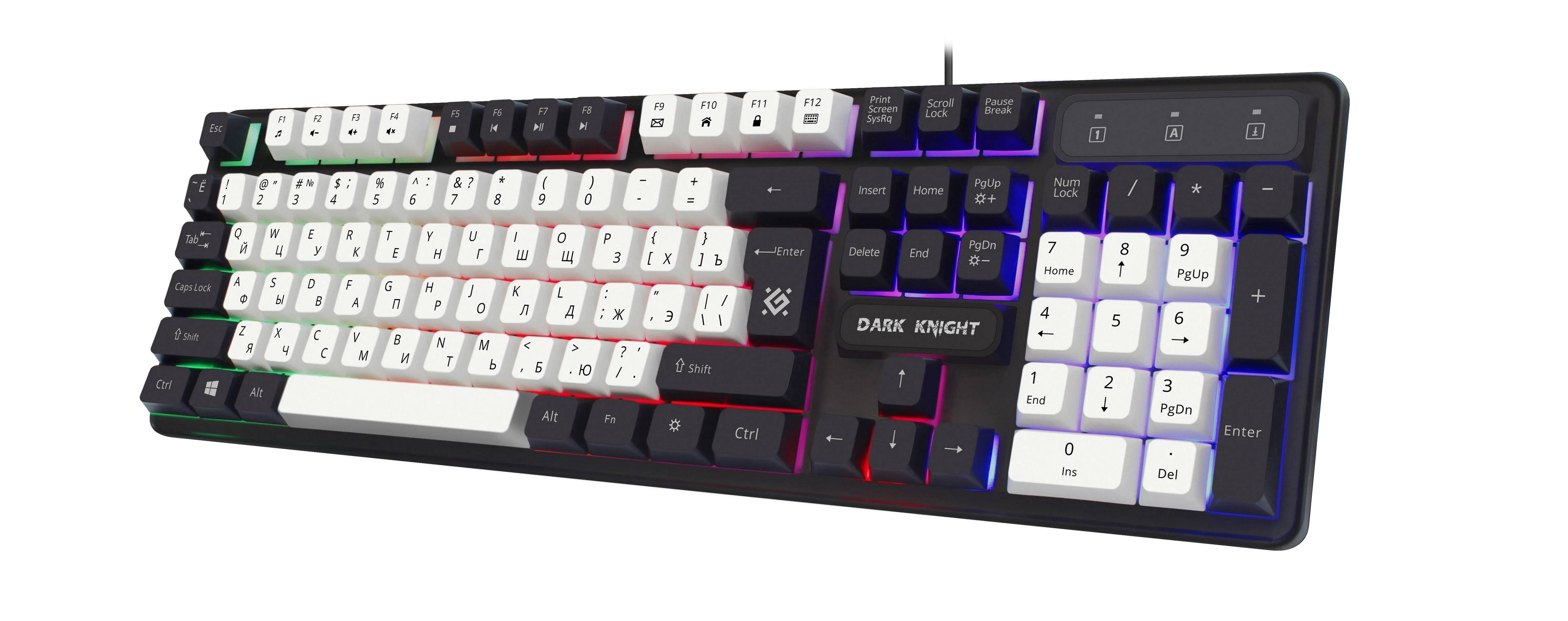 Клавиатура Defender Dark Knight GK-077 белый/черный USB Multimedia for gamer LED (45078)
