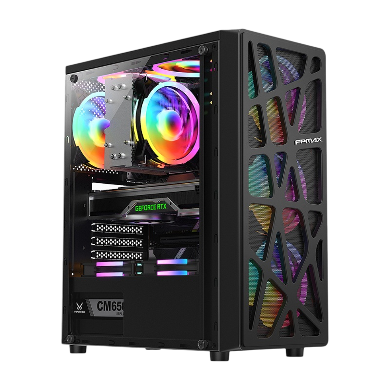 Корпус без блока питания/ Case FPMAX Cortex Black, Midi-Tower, TG, 4x120mm ARGB, 1xUSB-A 3.0 + 2xUSB 1.0, ATX, mATX, mITX Black