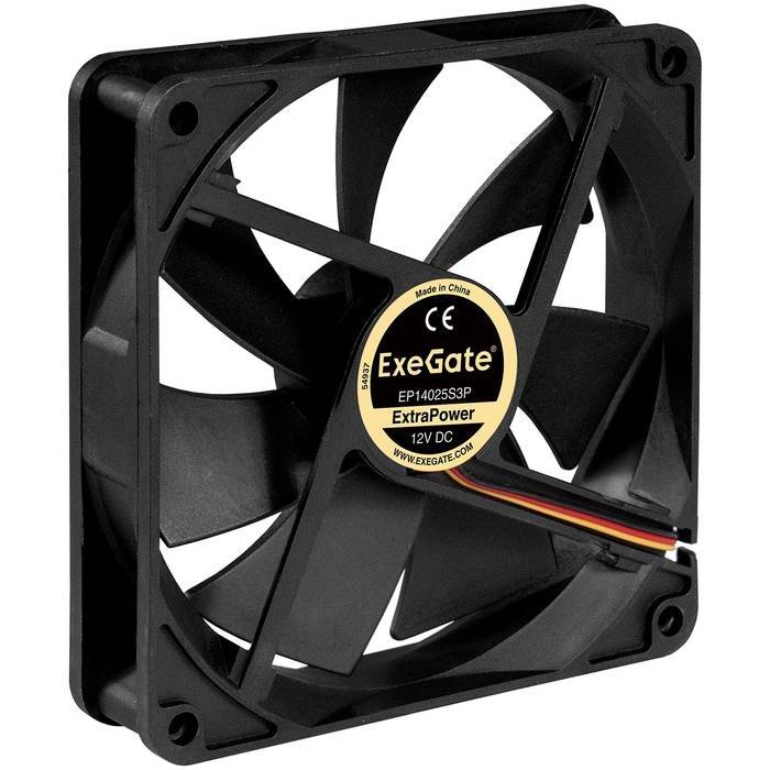 Вентилятор 12В DC ExeGate ExtraPower EP14025S3P (140x140x25 мм, Sleeve bearing (подшипник скольжения), 3pin, 1600RPM, 31dBA)