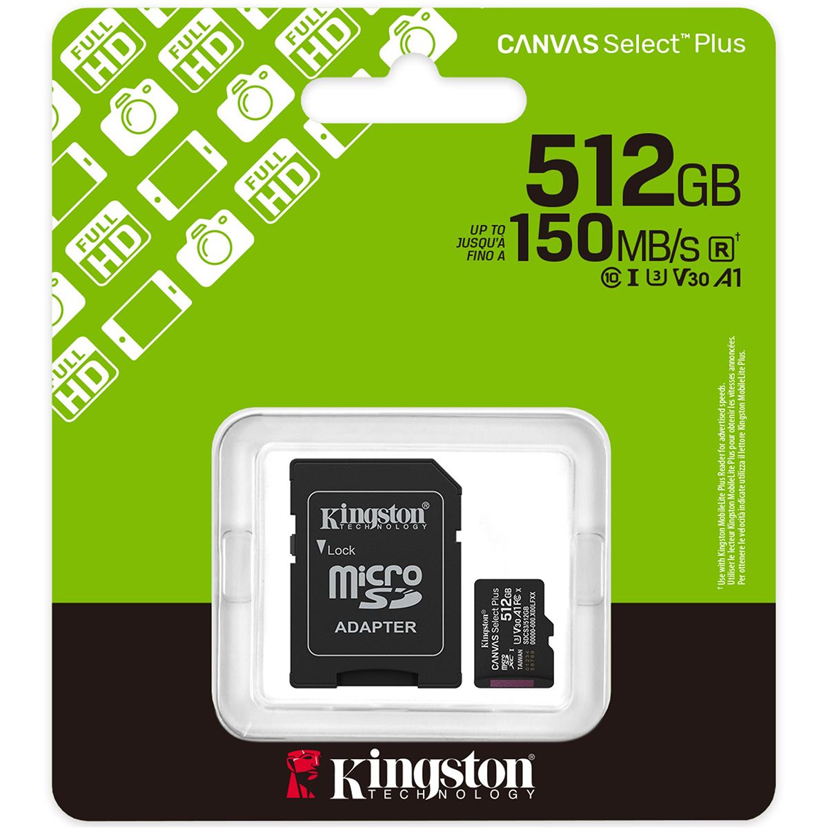 Флеш карта microSDXC 512GB Kingston SDCS3/512GB Canvas Select Plus V30 A1 + adapter