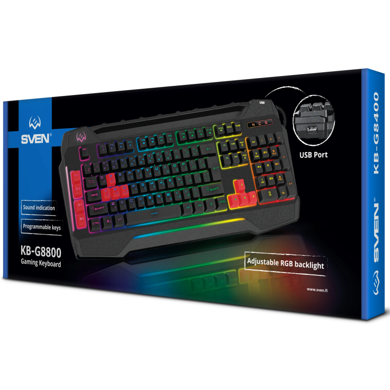 Игровая клавиатура Sven KB-G8800 SV-017675 109 кл, макросы, RGB-подсветка, звук. индикация, USB-порт