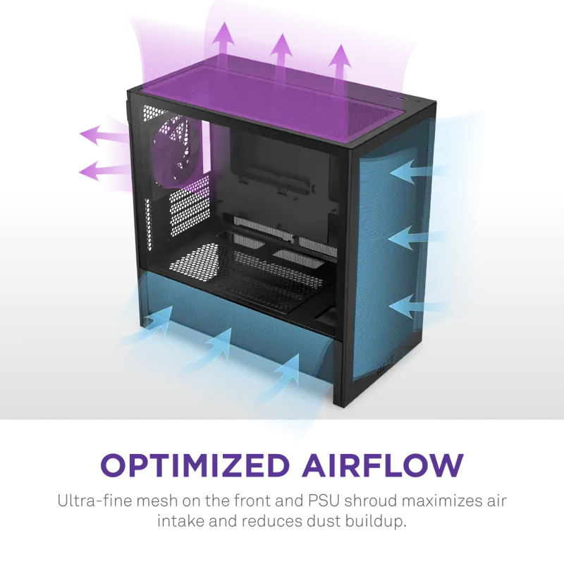 Корпус NZXT H3 Flow (2025), Midi-Tower, TG, 1x120mm, 1xUSB-A 3.2 + 1xUSB-C 3.2, mATX, mITX Black