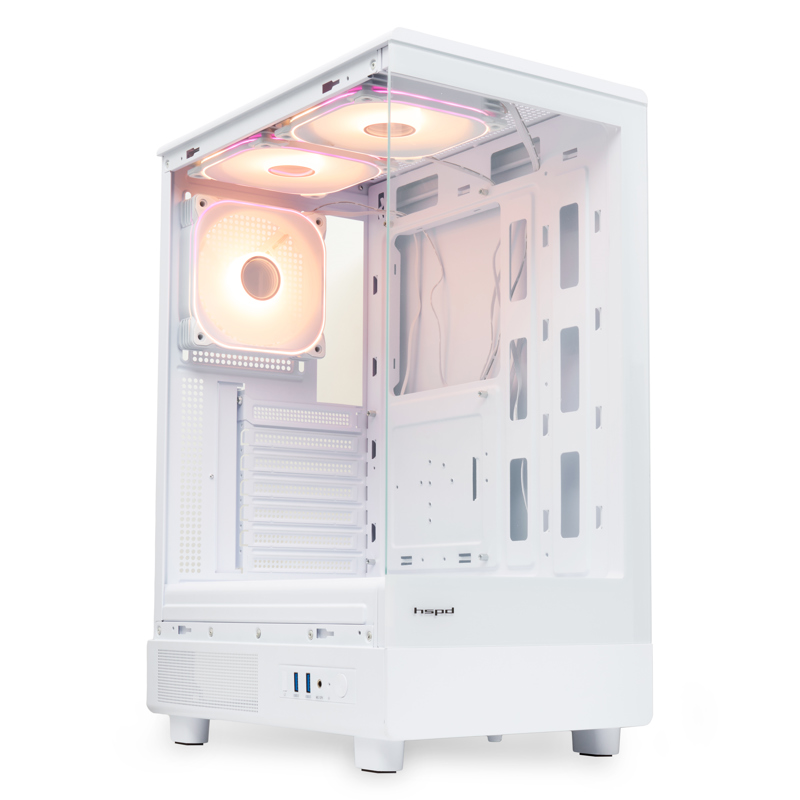 Корпус HSPD F510, Panoramic Mid Tower, White, TG, 0.5 SPCC, 3x120mm ARGB ATX, mATX, mITX 180/280/160