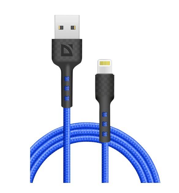 Defender Кабель F181, USB 2.0 (AM) - Apple Lightning (M), 1метр, 2.4А, нейлоновая оплетка, синий.