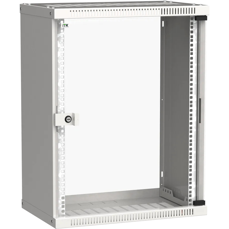 Шкаф коммутационный ITK Linea WE (LWE3-15U66-GF) настенный 15U 600x600мм пер.дв.стекл направл.под закл.гайки 50кг серый 550мм 22.3кг 200град. 715мм IP20 IK08 сталь