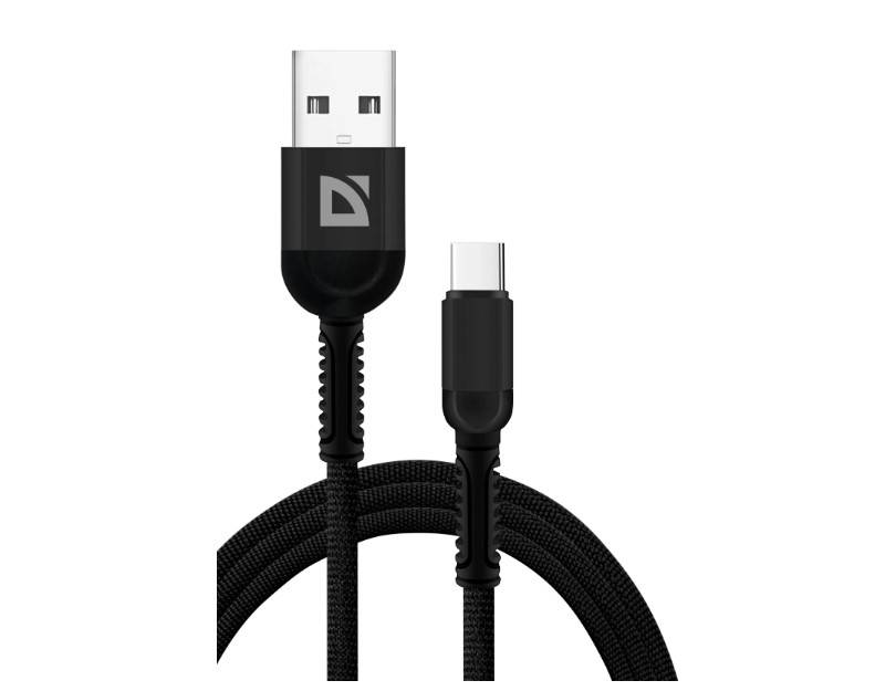 Defender Кабель F167, USB 2.0 (AM) - Type C, 1метр, 2.4А, нейлоновая оплетка, чёрный.