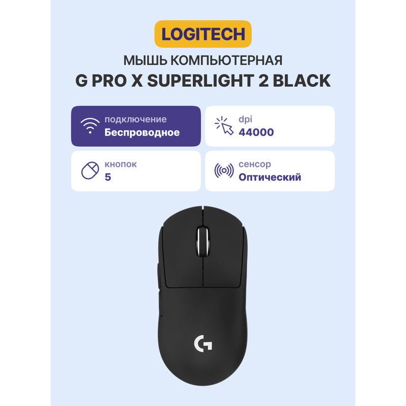 Мышь игровая беспроводная Logitech G Pro X Superlight 2, Black  910-006630