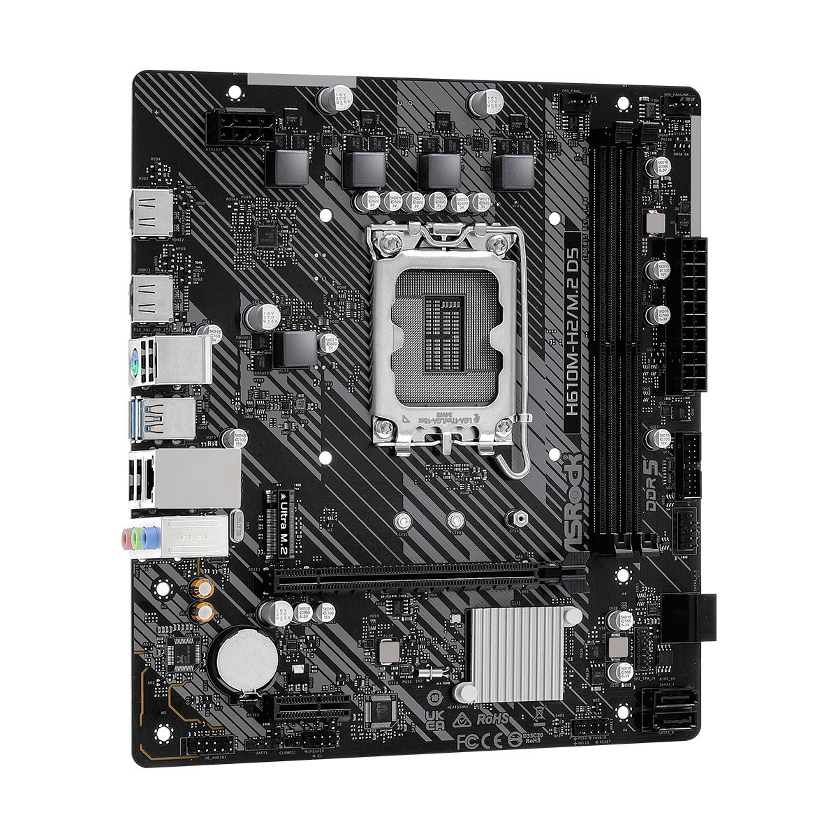 Материнская плата Asrock H610M-H2/M.2 D5 Soc-1700 Intel H610 2xDDR5 mATX AC`97 8ch(7.1) GbLAN+HDMI
