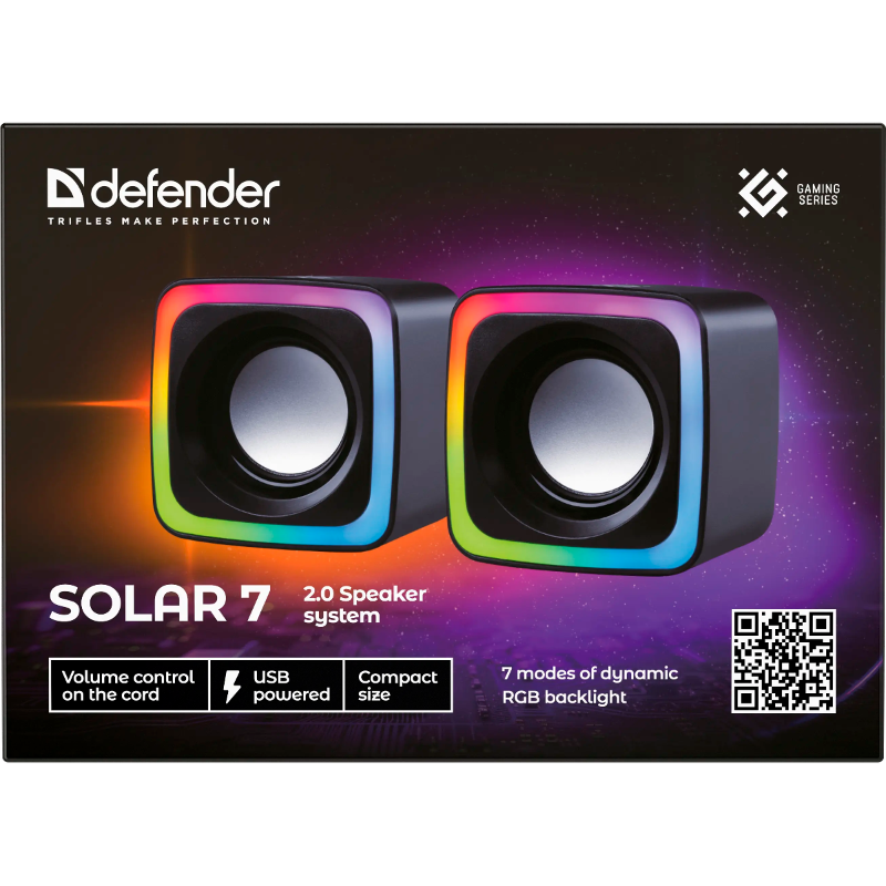 Колонки Defender 2.0 Solar 7 6Вт, подсветка, питание от USB