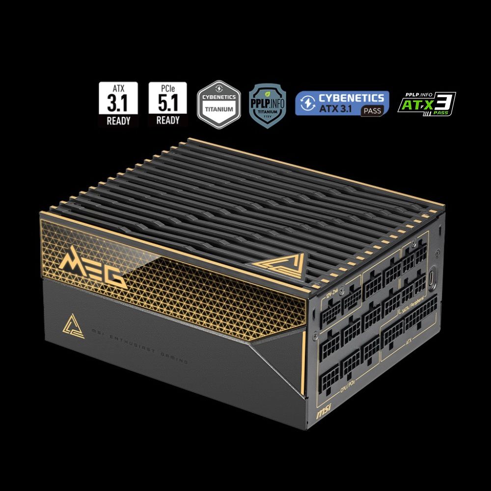 Блок питания ПК MSI MEG Ai1600T PCIE5 , 1600W, 80+ Titanium, полностью модульный, ATX 3.1, PCIE5.1, 