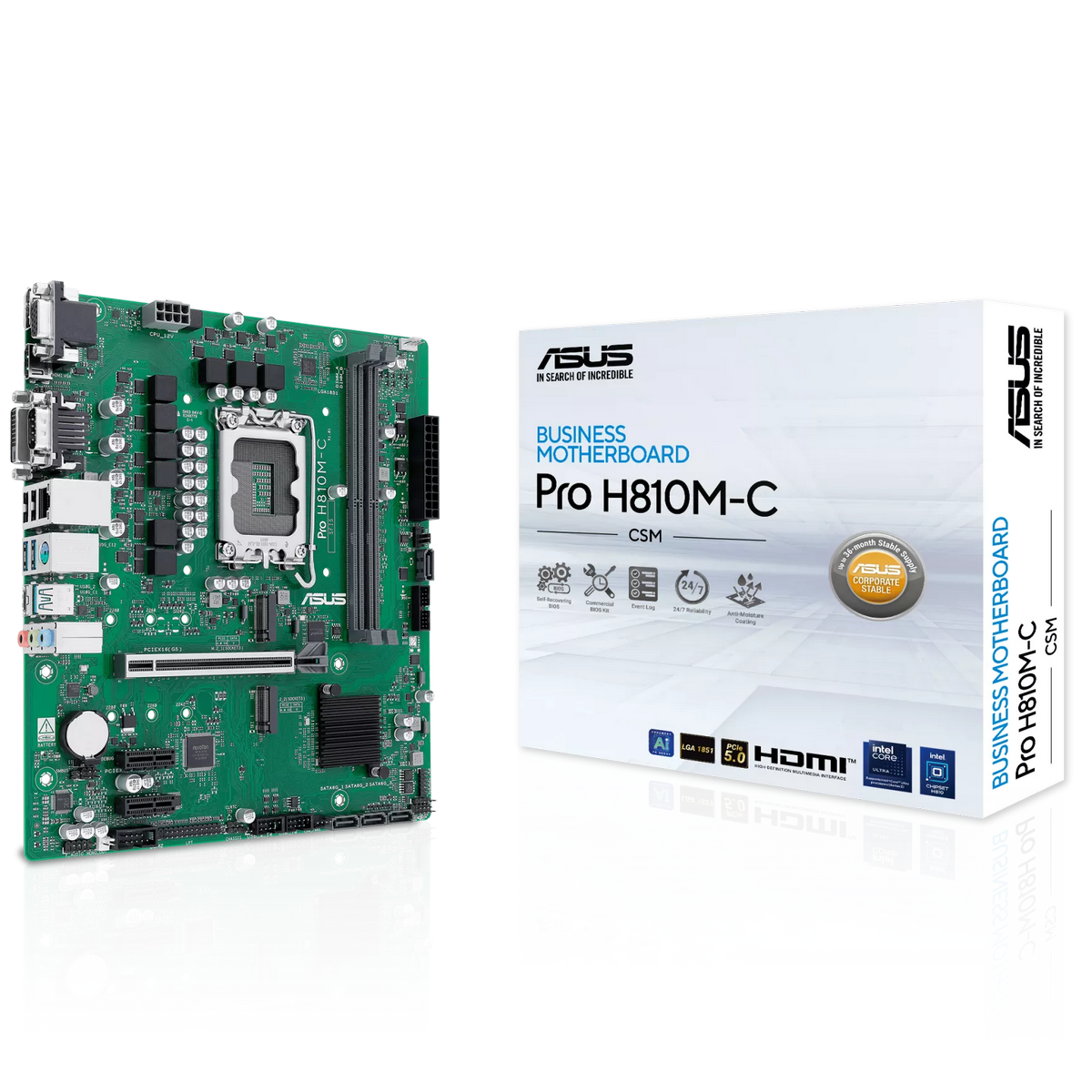 Материнская плата ASUS PRO H810M-C-CSM LGA1851 mATX 2xDDR5 PCIEx16 2xPCIEx1 2xM.2 USB-C DP HDMI DVI 
