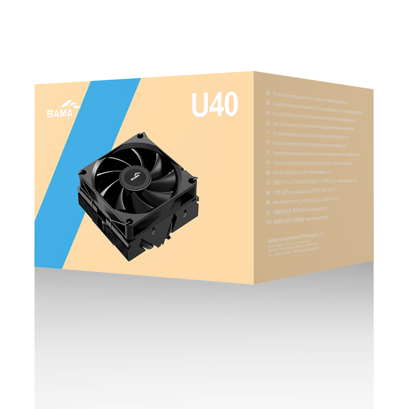 Кулер для процессора SAMA U40 (130W, 4-pin PWM, 47mm, 4x6mm, 1x90mm, 38.18CFM, 34dBA, 2800RPM, S: 18