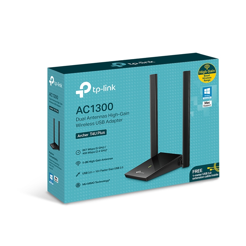 Сетевой адаптер Wi-Fi TP-Link Archer T4U Plus AC1300 USB 3.0 (ант.внеш.несъем.) 2ант.