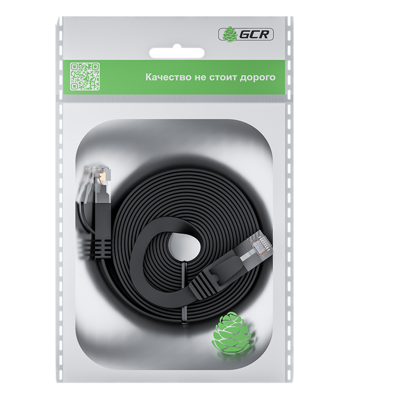 Патч-корд PROF плоский прямой 3.0m, UTP медь кат.6, черный, 30 AWG, ethernet high speed 10 Гбит/с, R