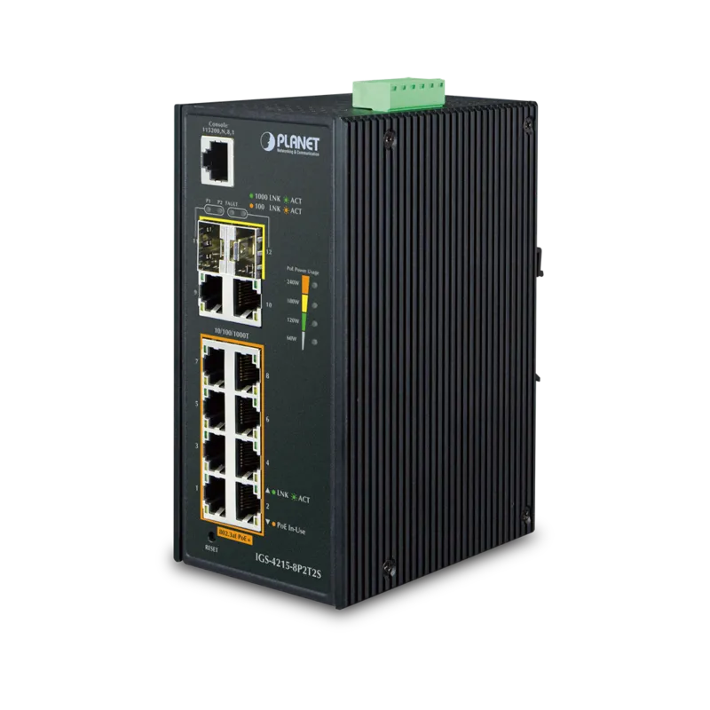 Коммутатор PLANET IP30 Industrial L2/L4 8-Port 10/100/1000T 802.3at PoE + 2-Port 10/100/100T + 2-Por