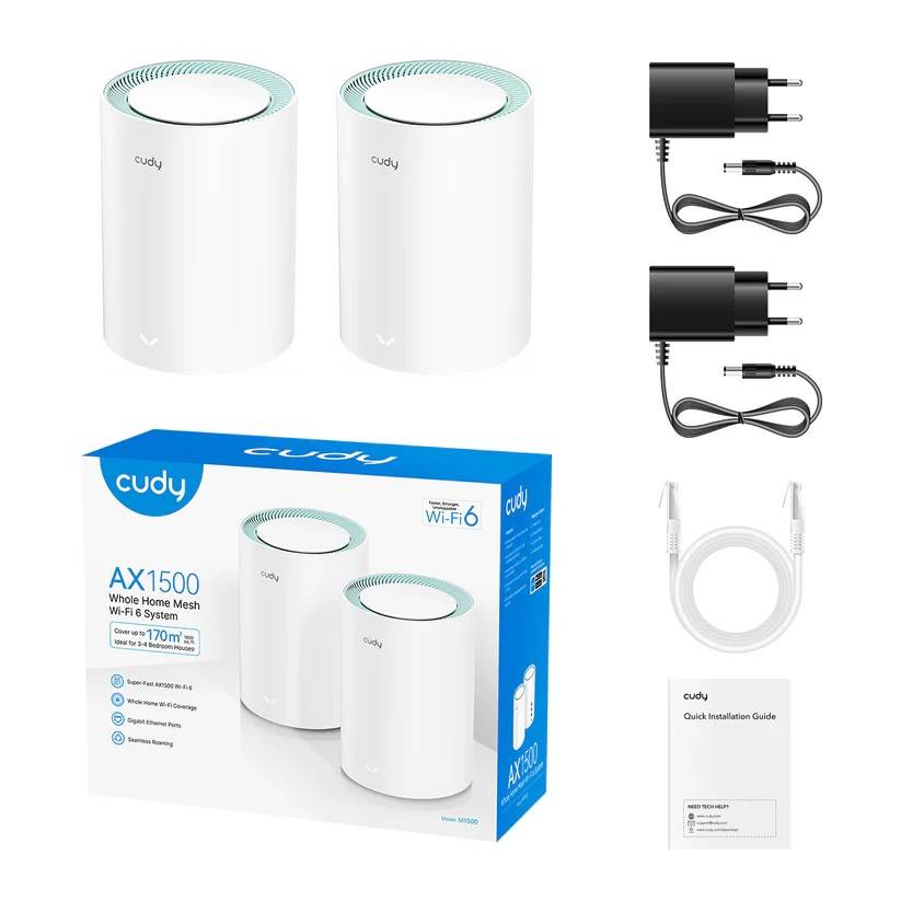 Бесшовный Mesh роутер Cudy M1500 (M1500(2-PACK)) AX1500 10/100/1000BASE-TX белый (упак.:2шт)
