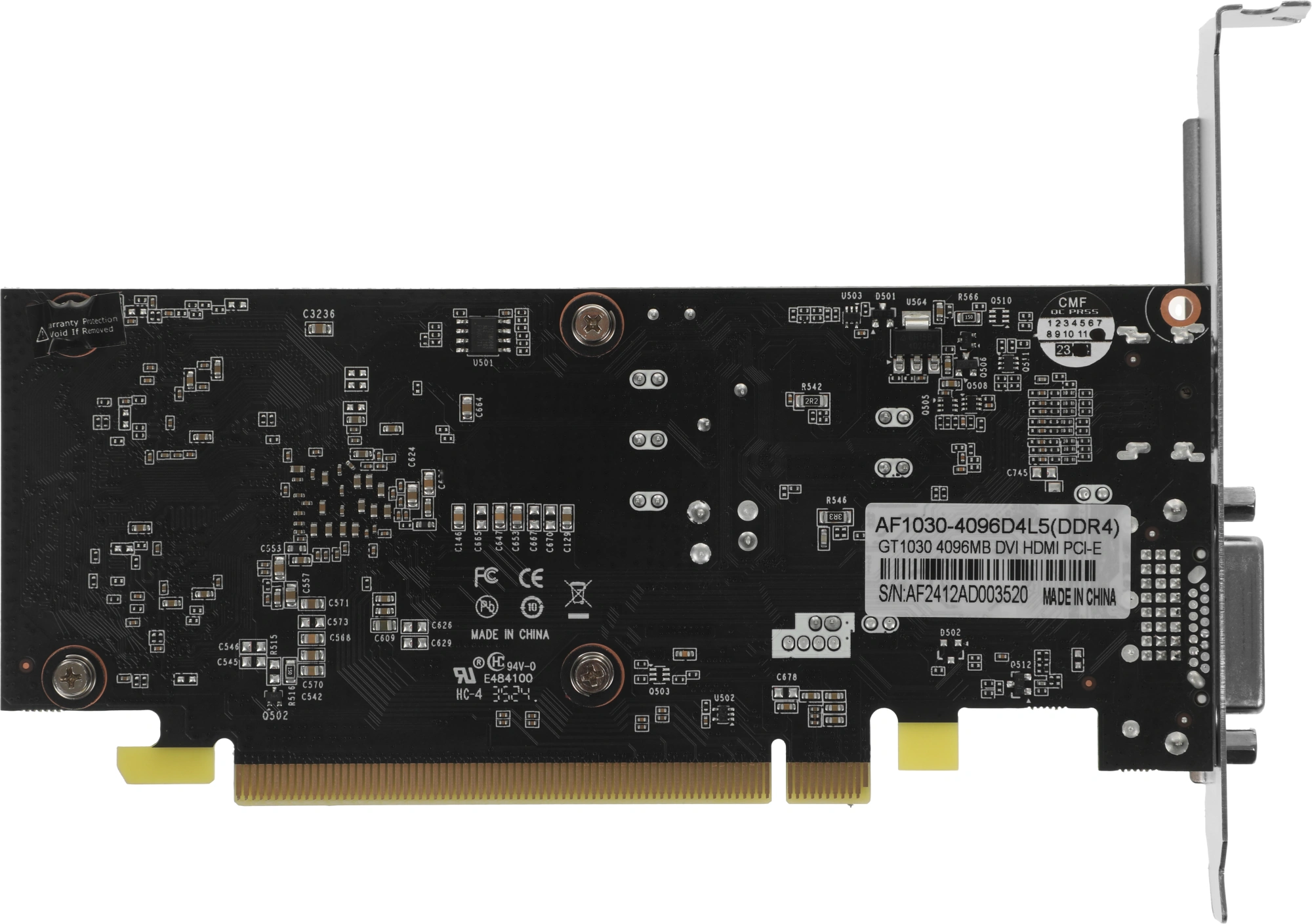 Видеокарта Afox PCI-E 3.0 AF1030-4096D4L5 NVIDIA GeForce GT 1030 4Gb 64bit GDDR4 1152/2100 DVIx1 HDM