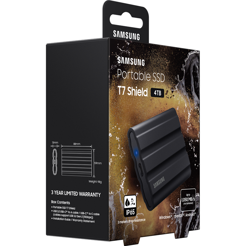 Накопитель SSD Samsung Original USB-C 4TB MU-PE4T0S/WW Shield T7 1.8" черный