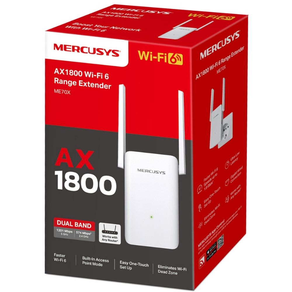 Повторитель беспроводного сигнала Mercusys ME70X AX1800 10/100/1000BASE-TX компл.:устройство/креплен