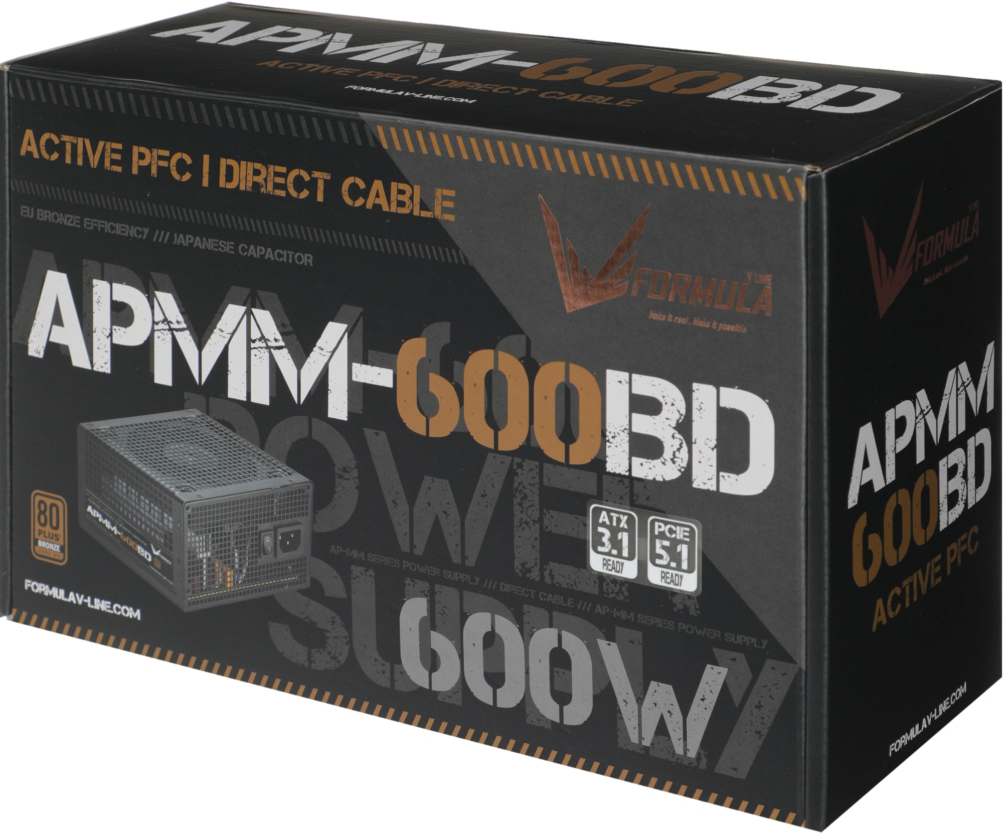 Блок питания Formula ATX 600W APMM-600BD 80+ bronze (20+4pin) APFC 120mm fan 5xSATA RTL