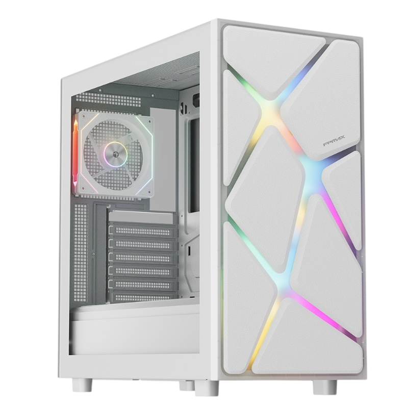 Корпус без блока питания/ Case FPMAX Cortex Art WH, Midi-Tower, TG, 4x120mm ARGB, 1xUSB-A 3.0 + 1xUSB 1.0 + 1xUSB Type-C, ATX, mATX, mITX White