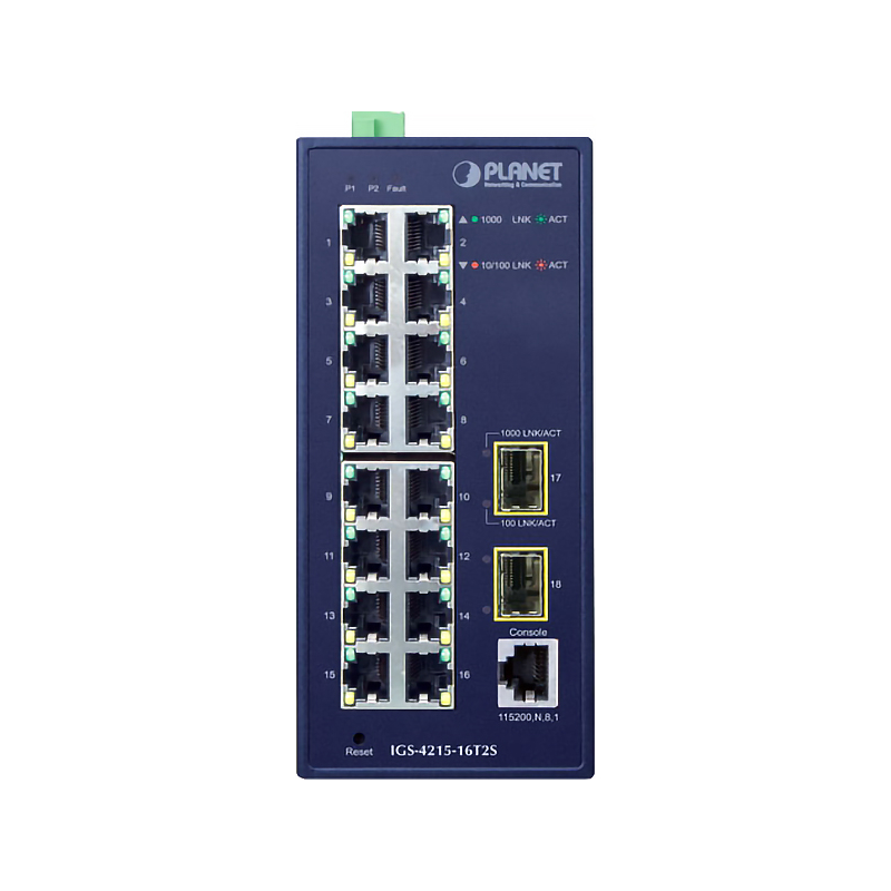 Коммутатор PLANET IGS-4215-16T2S IP30 Industrial L2/L4 16-Port 10/100/1000T + 2-Port 100/1000X SFP M