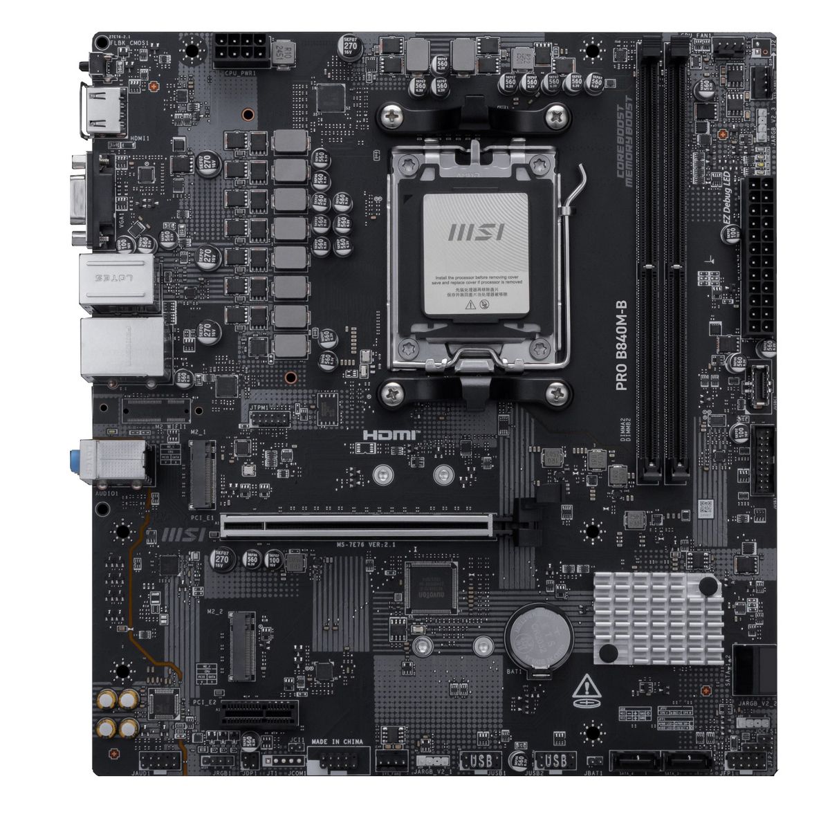 Материнская плата MSI PRO B840M-B Socket AM5 AMD B840 2xDDR5 mATX AC`97 8ch(7.1) 2.5Gg RAID+VGA+HDMI