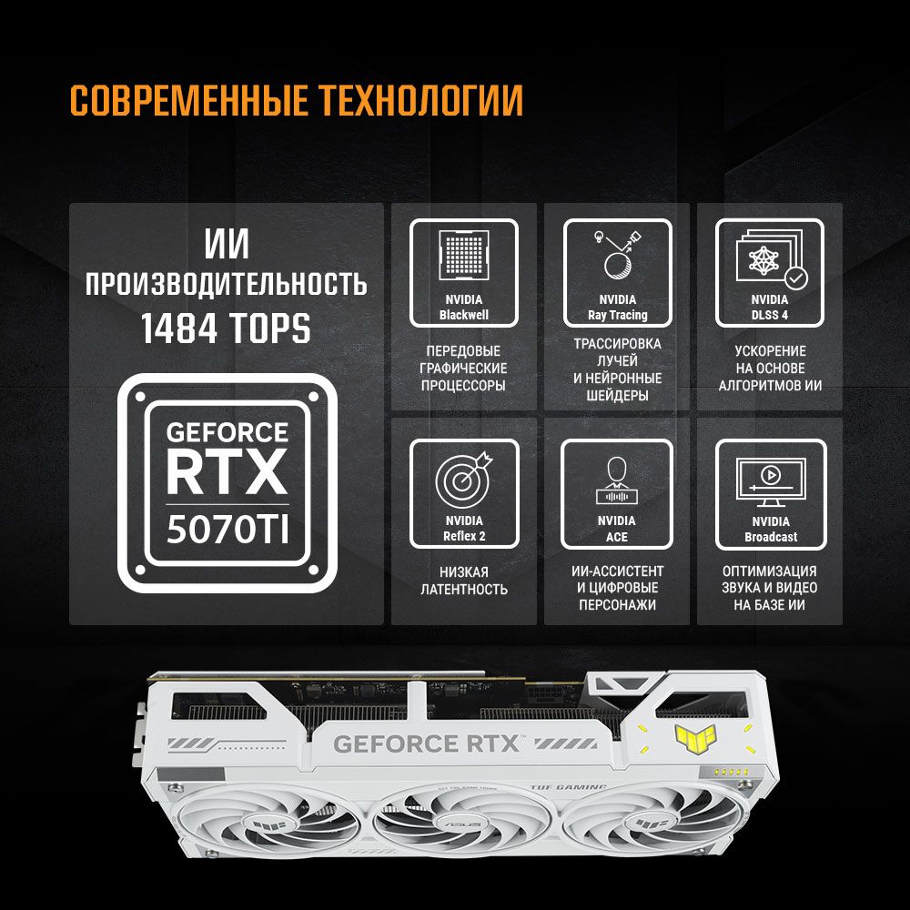 Видеокарта ASUS TUF-RTX5070TI-O16G-WHITE-GAMING//RTX5070TI HDMI*2 DP*3 16G D7/ 90YV0MD3-M0NA00