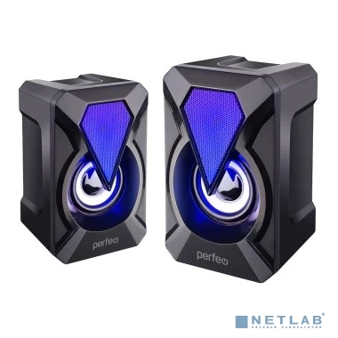 Perfeo колонки "FLAMES", 2.0, мощность 2х3 Вт, USB, чёрн, Game Design, LED подсветка 7 цв