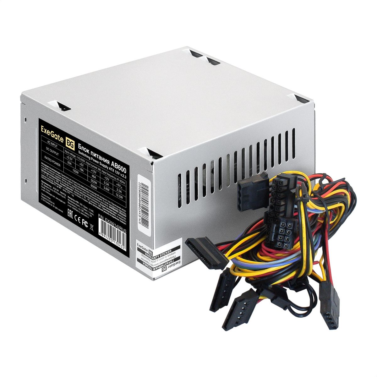 Exegate EX292142RUS Блок питания 600W ExeGate AB600 (ATX, 8cm fan, 24pin, 4pin, 3xSATA, 2xIDE, FDD)