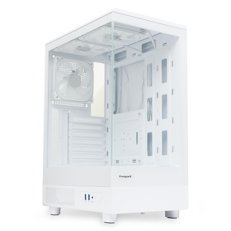 Корпус HSPD F510, Panoramic Mid Tower, White, TG, 0.5 SPCC, 3x120mm ARGB ATX, mATX, mITX 180/280/160