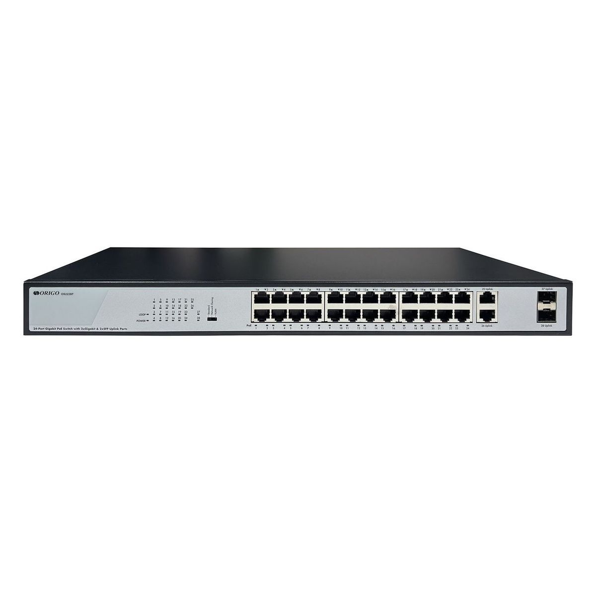 Коммутатор Origo OS2228P/370W OS2228P/370W/B1A (L2) 26x1Гбит/с 2SFP 24PoE+ 370W неуправляемый