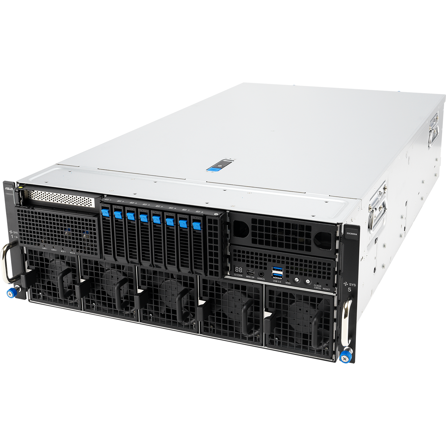 Серверная платформа ASUS ESC8000A-E13 SKU2, 4U, 2x SP5 LGA6096 (500W), 24x DDR5 6400, 4x 2.5 NVME + 4x 2.5 SATA/SAS*, 8x PCIe x16 for 2-slot GPU, 1x PCIe x16 for NIC, 1x 9560-16i PCIe x16, PSU 3+1 3200W