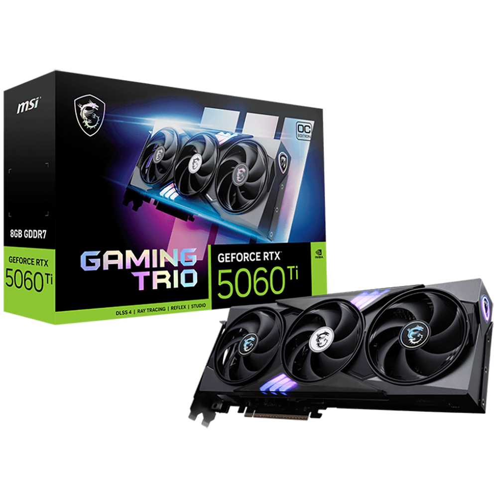 Видеокарта MSI PCI-E 5.0 RTX 5060 TI 8G GAMING TRIO OC NVIDIA GeForce RTX 5060TI 8Gb 128bit GDDR7 26