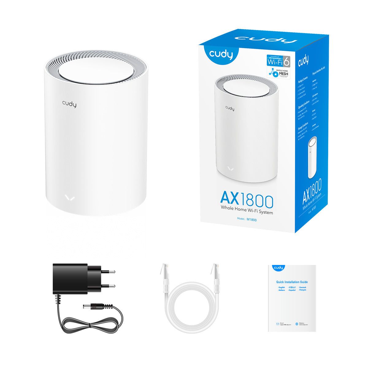 Маршрутизатор CUDY AX1800 Wi-Fi 6 Mesh Solution 1-Pack, Chipset MediaTek, Dual-Band, 802.11ax/ac/a/b