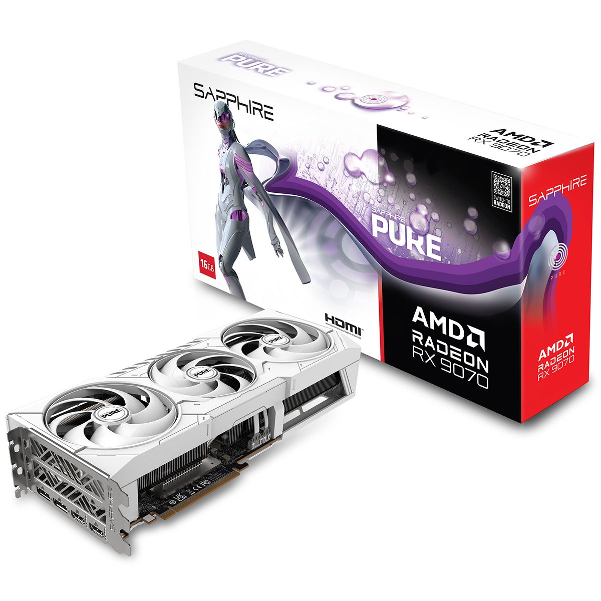 Видеокарта Sapphire PCI-E 5.0 11349-02-20G PURE AMD RADEON RX 9070 OC AMD Radeon RX 9070 16Gb 256bit