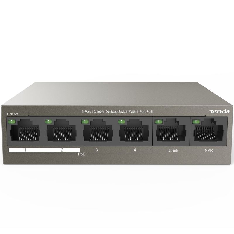 Коммутатор Tenda TEF1106P-4-63W Коммутатор неуправляемый PoE, 6 портов 6x100 Мбит/с, PoE 4х30 Вт, на