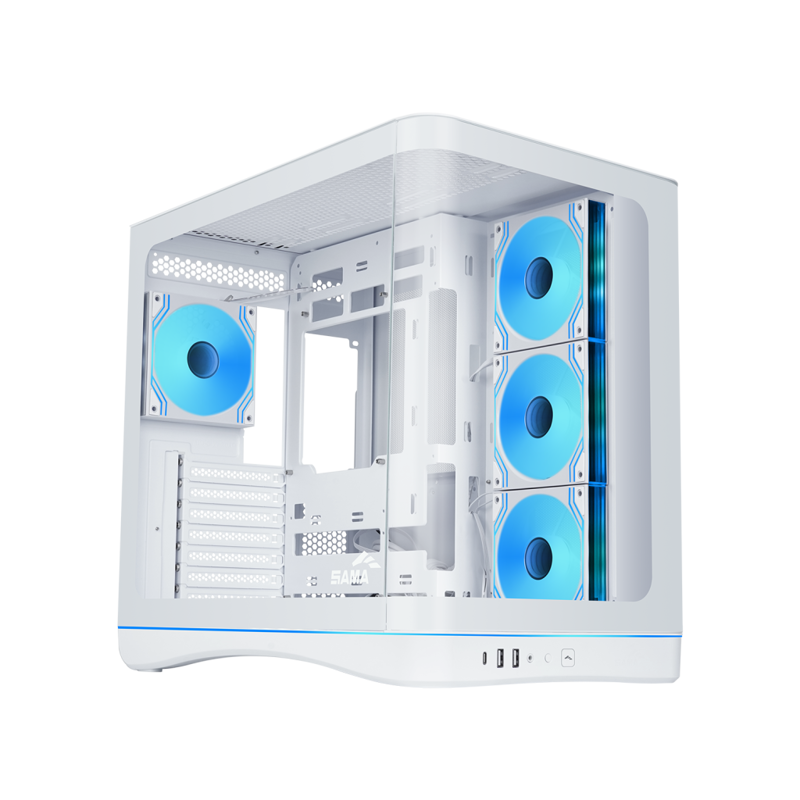 Корпус SAMA V62S White, Midi-Tower, TG, 4x120mm ARGB, 2xUSB 3.0 + 1xUSB 3.2 Type-C, ATX, mATX, mITX 